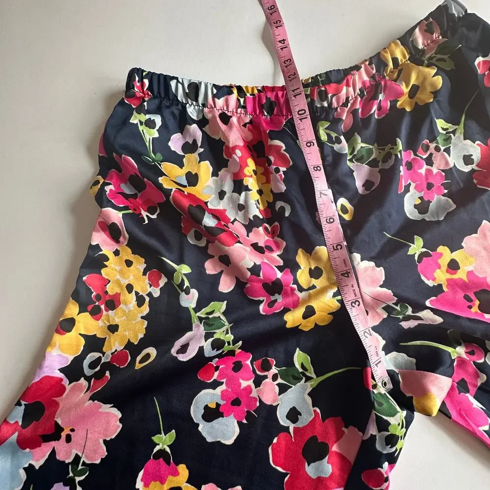 Kate Spade Floral Pajama Set Womens Medium Navy Pink Colorful Lounge 2-Piece PJs